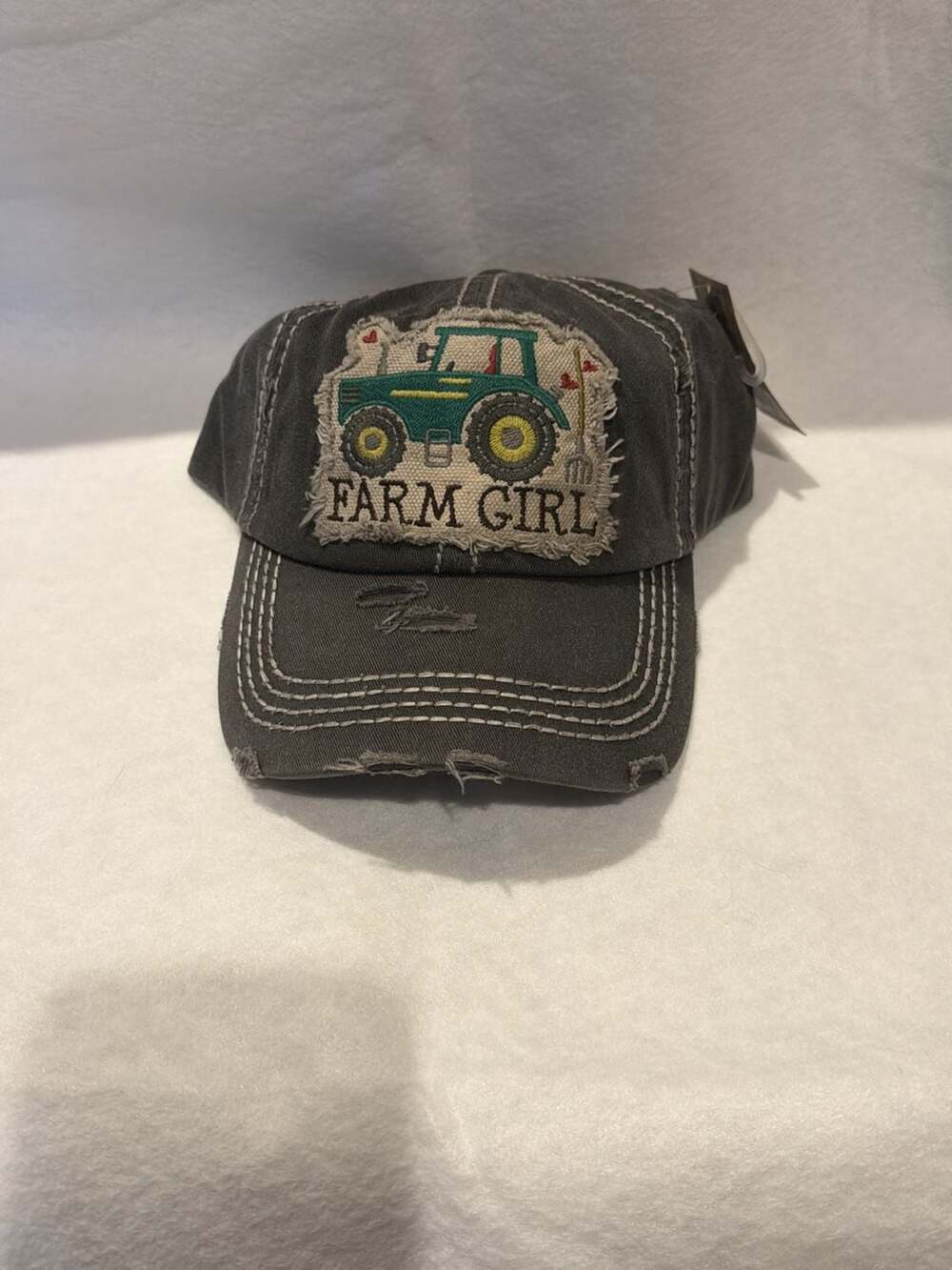 KBETHOS Women's "Farm Girl" Distressed Baseball Cap with Tractor Embroidery